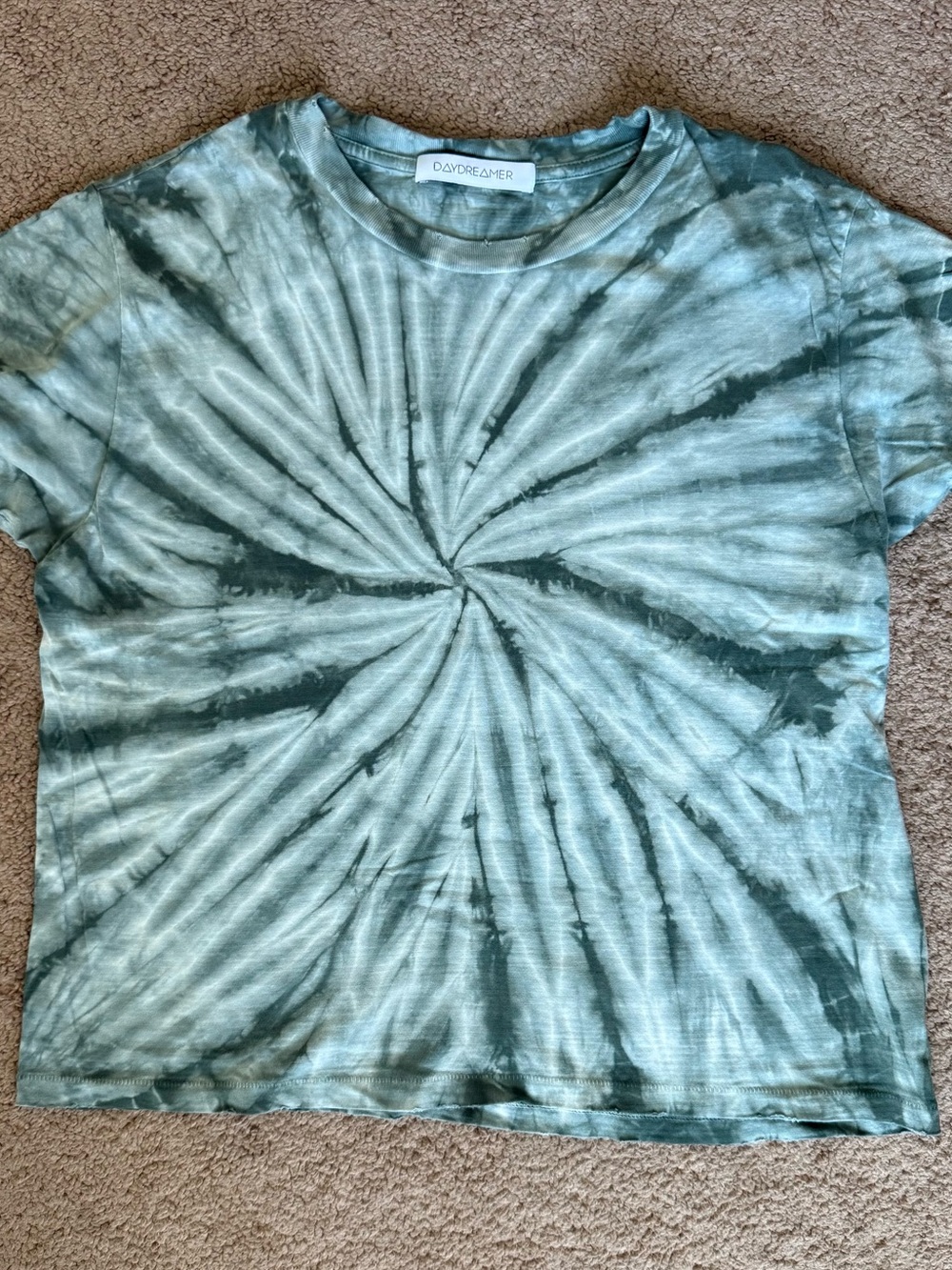 Daydreamer Sage Green Spiral Tie-Dye Boxy Tee Size Small
